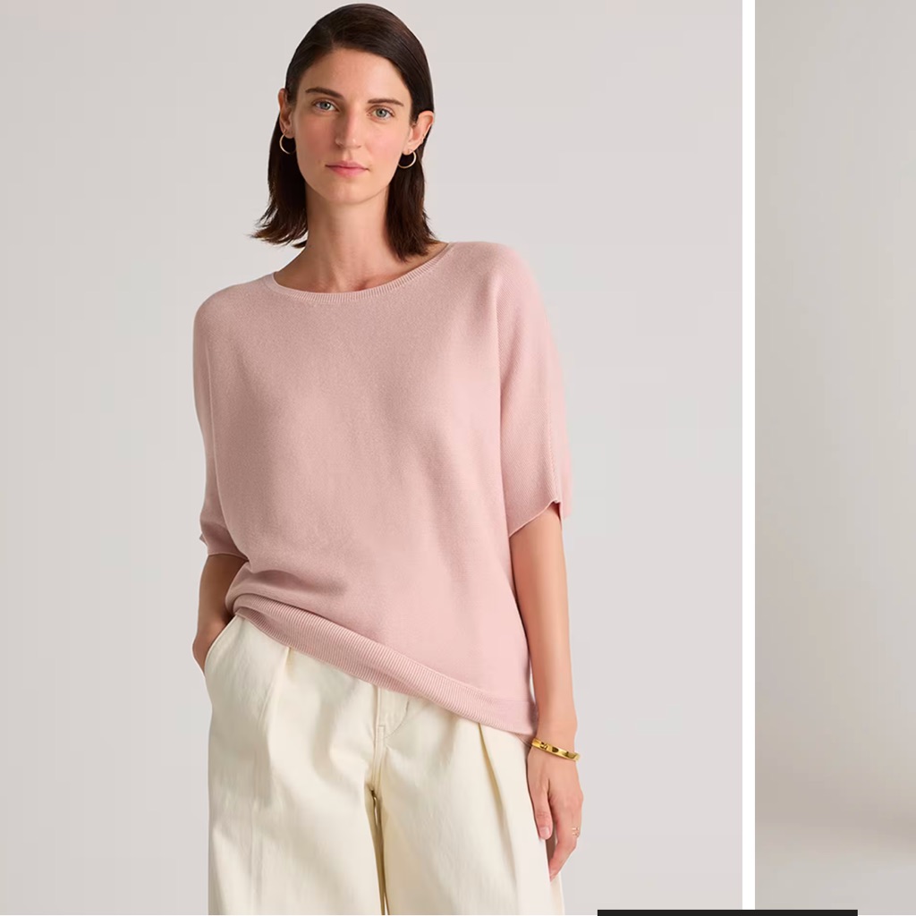 Quince Lightweight Cotton Cashmere Link-Stitch Dolman Sweater Sz S Pink New